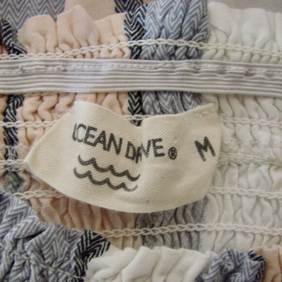 Wide Leg Jumpsuit Smocked Top Striped Off Shoulder Ocean Drive Beach Medium - Picture 3 of 15